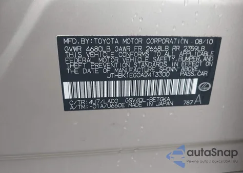 2010 Lexus Es 350 350 from USA, damaged, VIN JTHBK1EG0A2413300